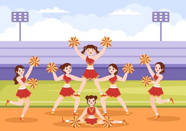 Cheerleader-Mädchen machen Tanzbewegungen  Illustration