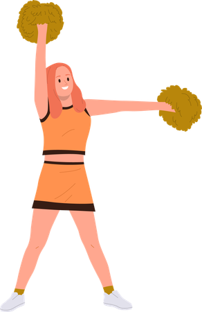 Cheerleader-Mädchen mit Pompons führt Gymnastiktricks und Tanz auf  Illustration