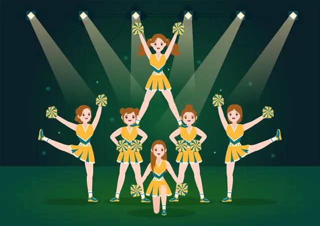 Cheerleader-Mädchen mit Pompons tanzen  Illustration