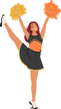 Vibrant Cheerleader With Infectious Energy Adorned In Spirited Colors Brandishing Pompoms Radiant Smile Captivating Moves She Embodies Team Spirit Igniting Cheers With Enthusiastic Gesture Illustration