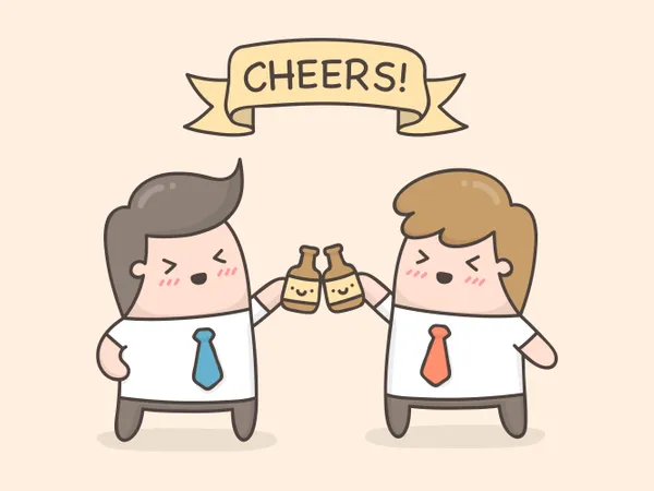 Cheers! Two hands holding two beer bottles  Illustration