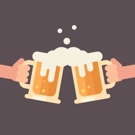 Cheers, two hands holding beer mugs Illustration