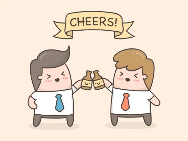 Cheers! Two hands holding two beer bottles Illustration