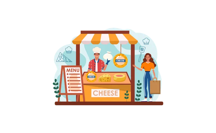 Cheese Maker Web Banner Or Landing Page Professional Chef Making Block Of Cheese Dairy Farmer Serving A Cheese Slice Cheese Production Technology Vector Flat Illustration Illustration