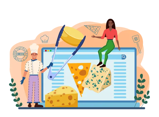 Cheese Maker Online Service Or Platform Professional Chef Making Block Of Cheese Cheese Production Technology Website Vector Flat Illustration Illustration