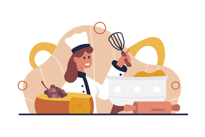 Cheese production by professional cheesemaker making dairy product on factory facility  Illustration