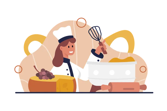 Cheese Production By Professional Cheesemaker Cheesemonger Making Dairy Product On Factory Facility Woman Holding Chefs Tool To Mix And Control Industrial Process Cartoon Vector Illustration Illustration