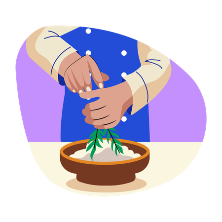 Chef adding Herb grinder and spice  Illustration