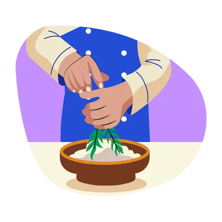 Chef adding Herb grinder and spice  Illustration