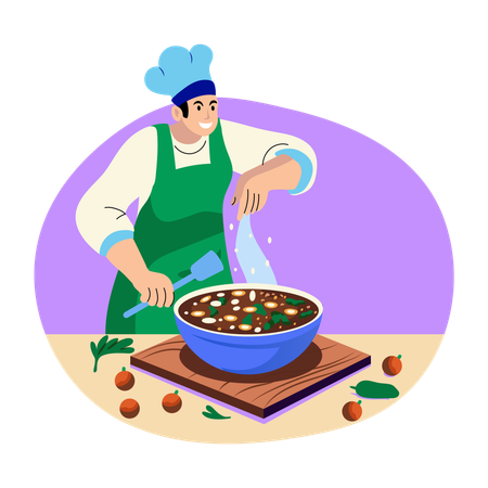 Chef adding spice in soup  Illustration
