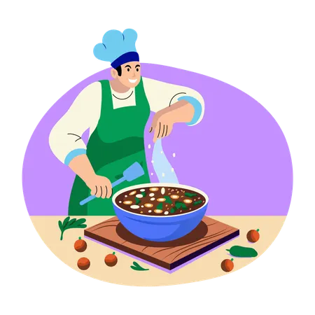 Chef adding spice in soup  Illustration