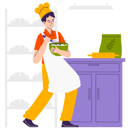 Chef adds Bread ingredients in loaf  Illustration