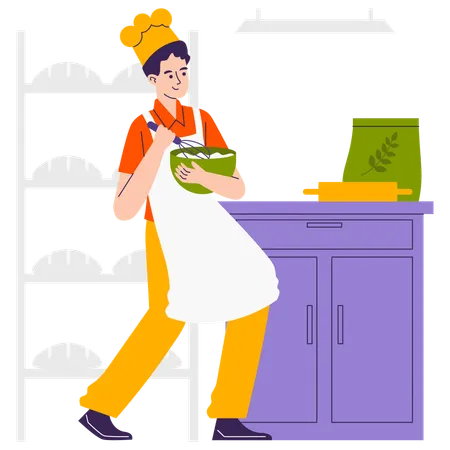 Chef adds Bread ingredients in loaf  Illustration