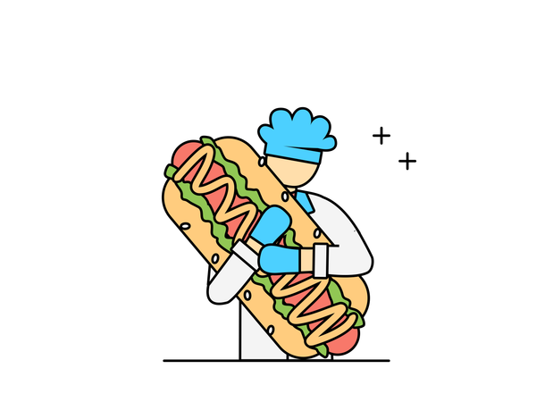 Chef and hot dog Illustration