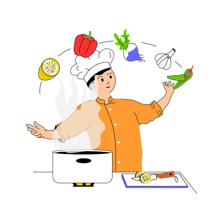 Le chef aime cuisiner dans la cuisine  Illustration