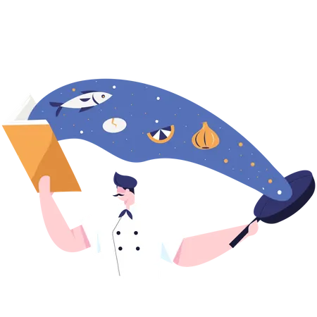 Chefs Capacitados Aprenden A Cocinar Con Libros De Cocina De Primer Nivel Para Elevar Sus Habilidades Al Nivel Mundial Diseno Plano De Ilustracion Vectorial Ilustración