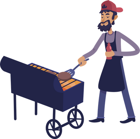 Chef asando carne  Ilustración