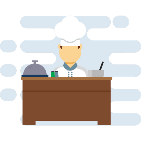 Chef at restaurant counter  Illustration