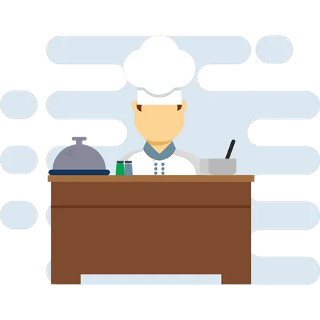 Chef at restaurant counter  Illustration