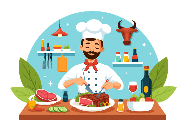 Chef dans un steakhouse  Illustration