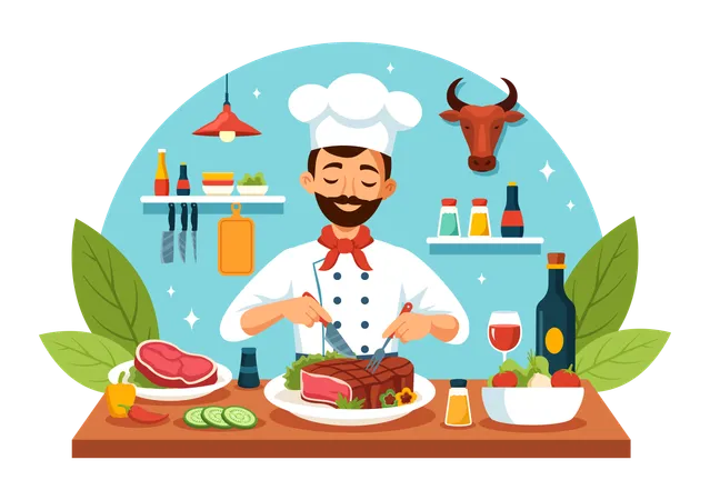 Chef dans un steakhouse  Illustration