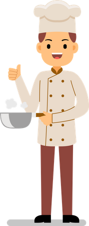 Chef avec une poêle à frire avec un geste fait  Illustration