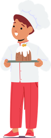 Chef Boy Baked Cake On Tray  Illustration