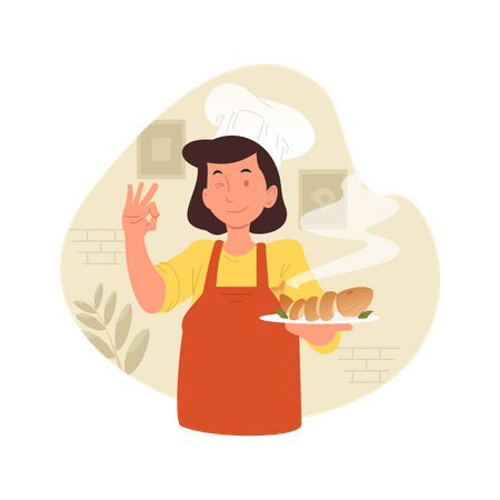 Chef brings food  Illustration