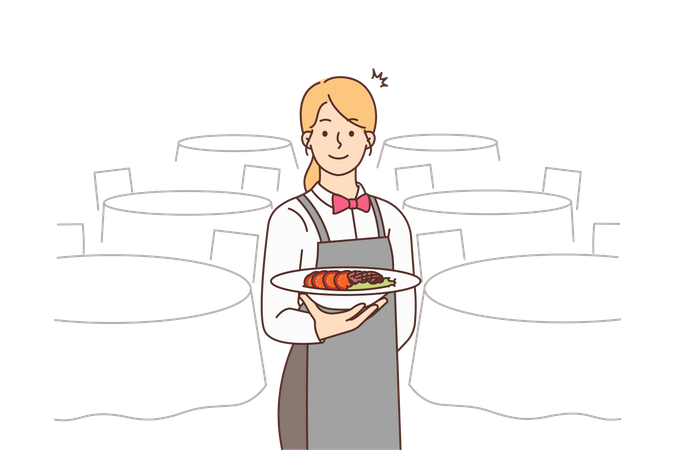 Chef femenina sosteniendo plato de pedido  Ilustración