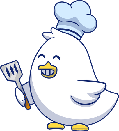Chef Chick holding spatual  イラスト