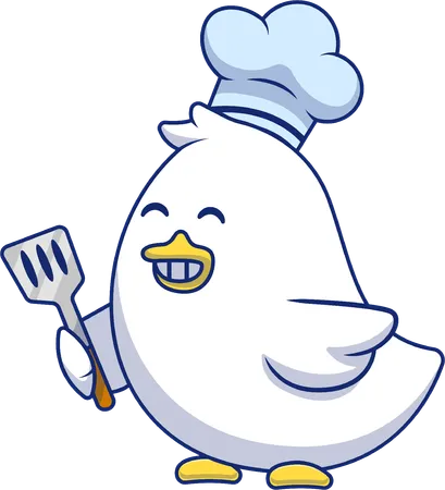 Chef Chick holding spatual  イラスト