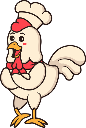 Chef Chicken standing and folding arm  Illustration