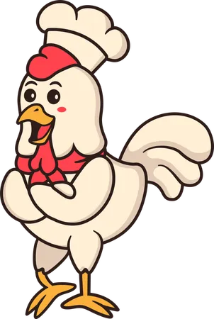 Chef Chicken standing and folding arm  Illustration