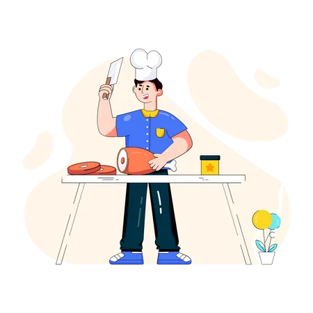 Chef chopping meat  Illustration