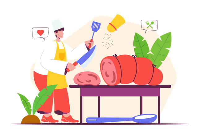 Chef chopping meat  Illustration