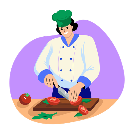 Chef Chopping tomato on chopping board  Illustration