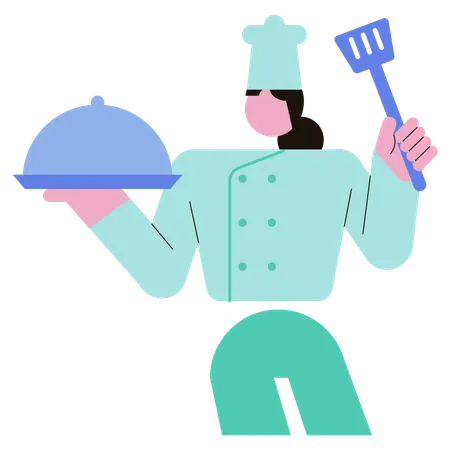 Chef cocina comida en restaurante  Ilustración