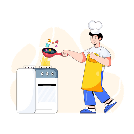Chef cocinando comida  Ilustración