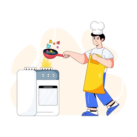 Chef cocinando comida  Ilustración