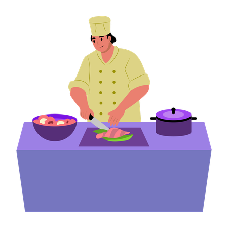 Chef cocinando comida en un restaurante  Ilustración