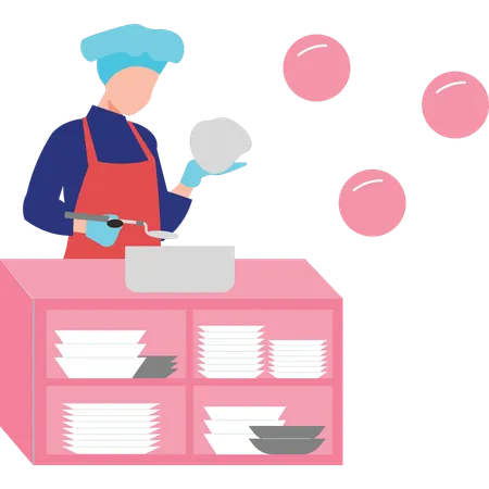 Chef cocinando en la cocina  Ilustración