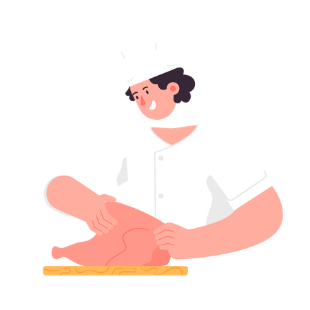 Chef cocinando en la cocina  Ilustración