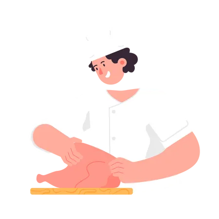 Chef cocinando en la cocina  Ilustración