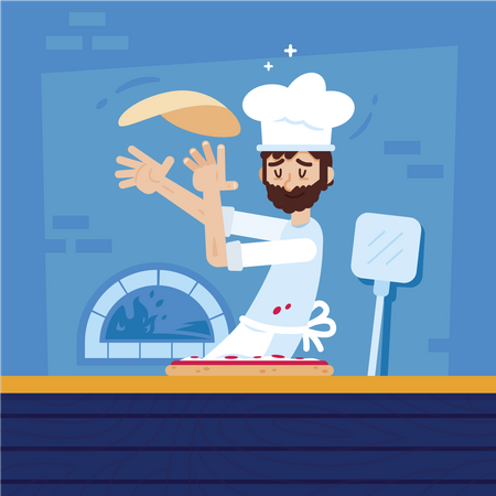 Chef cocinando pizza  Ilustración