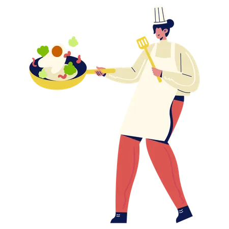 Plato de cocina del chef en la cocina  Ilustración