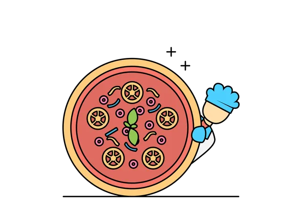 Chef com pizza  Ilustração