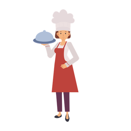 Chef femenina con campana  Ilustración