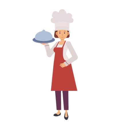 Chef femenina con campana  Ilustración