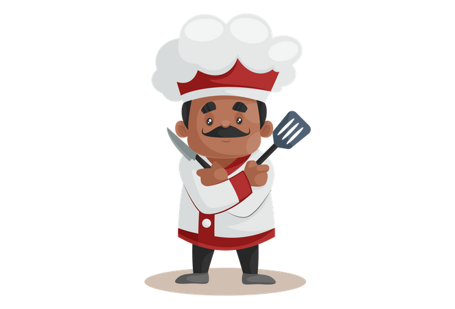 Chef con equipo de cocina  Ilustración