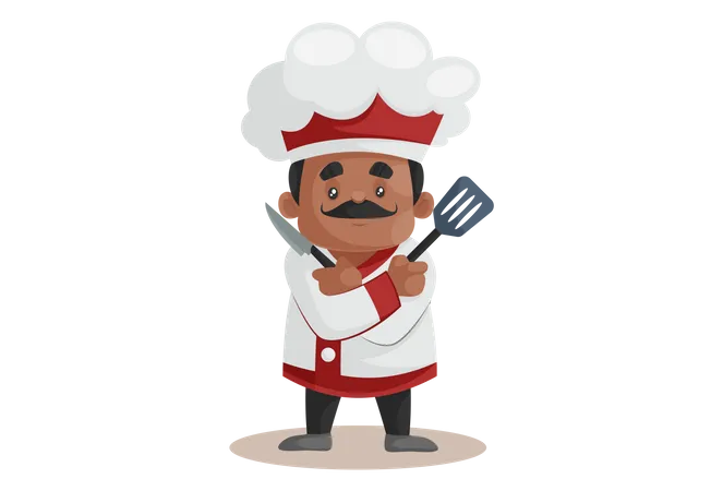 Chef con equipo de cocina  Ilustración
